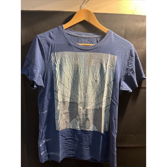 American Eagle Outfitters Men Blue Small Graphic Tee Brooklyn Bridge Crew Neck - Picture 1 of 11